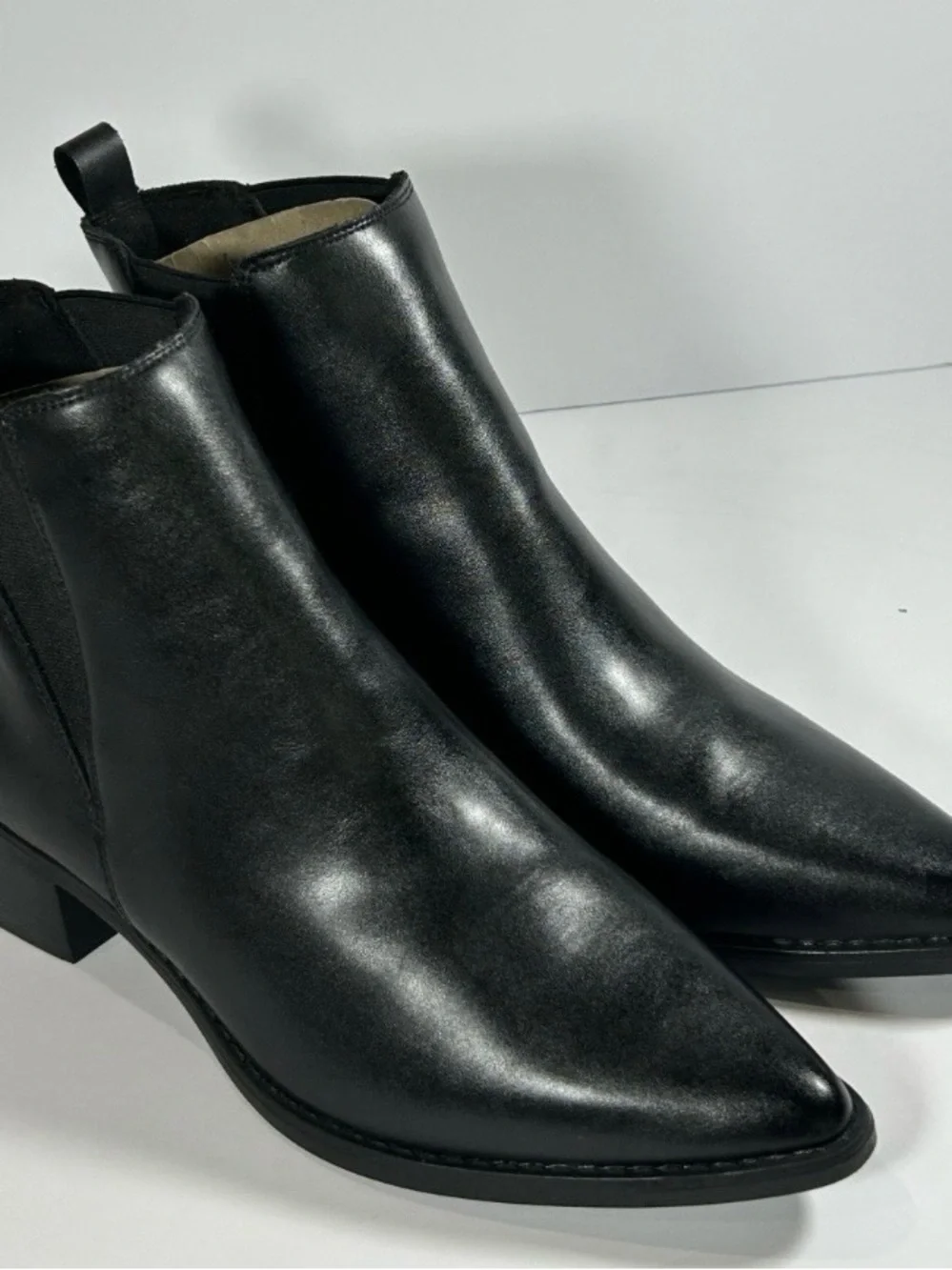 Senna Women's Size 10 Black Faux Leather Pointed Toe Chelsea Ankle Booties
